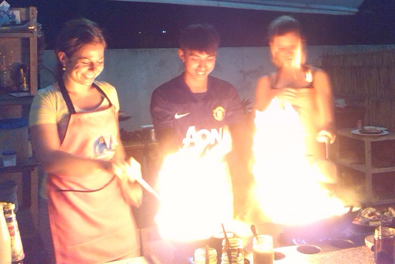 Corinna making drunken noodles at Siam Rice Thai Cookery School, Chiang Mai